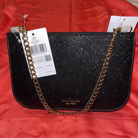 kate spade Handbags - BRAND NEW Kate Spade♠️ Black Glitter Mixed Pochette “Glimmer”